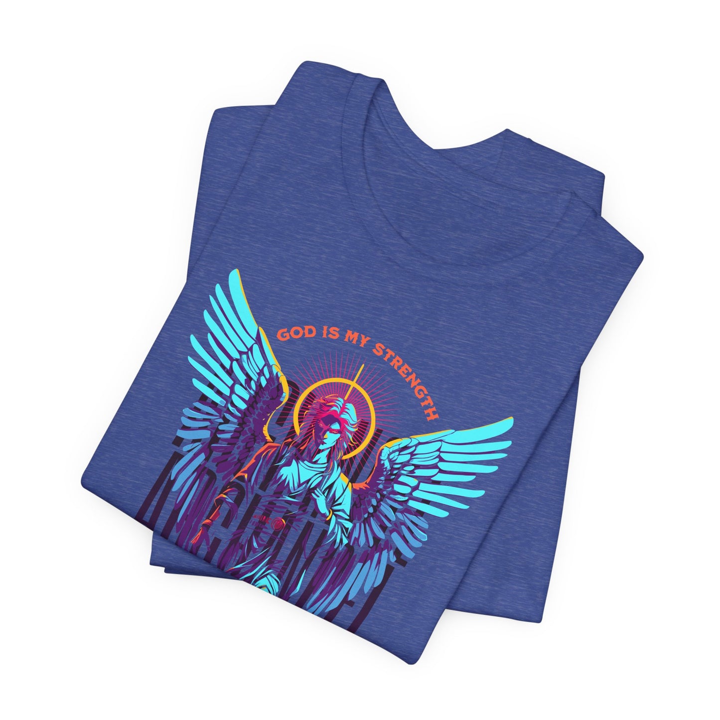 St. Gabriel Angel Tee — "God Is My Strength" Neon Graphic T-Shirt