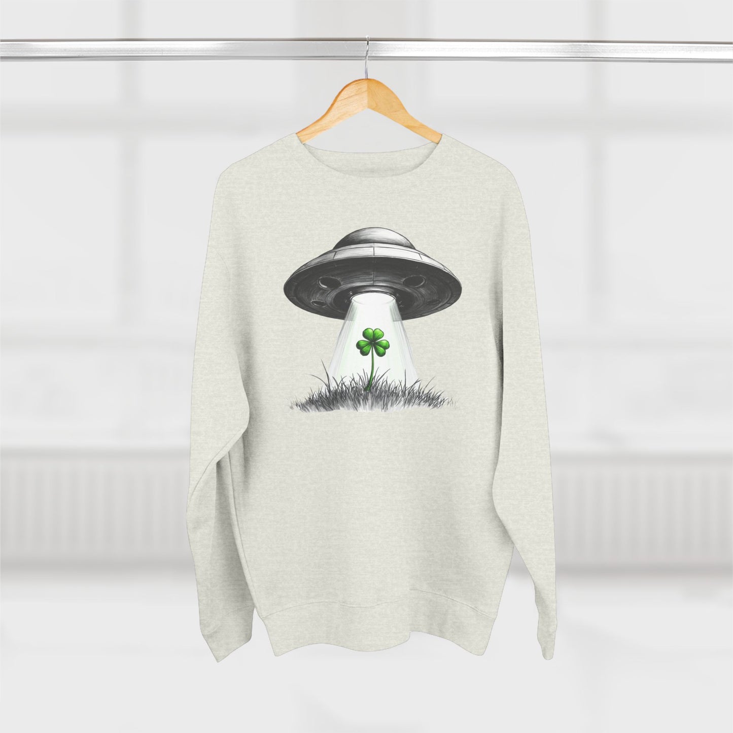 St. Patrick’s UFO Clover Sweatshirt — Alien Abduction Shamrock Crewneck