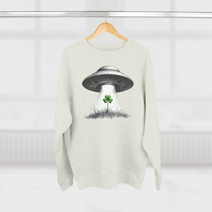 St. Patrick’s UFO Clover Sweatshirt — Alien Abduction Shamrock Crewneck
