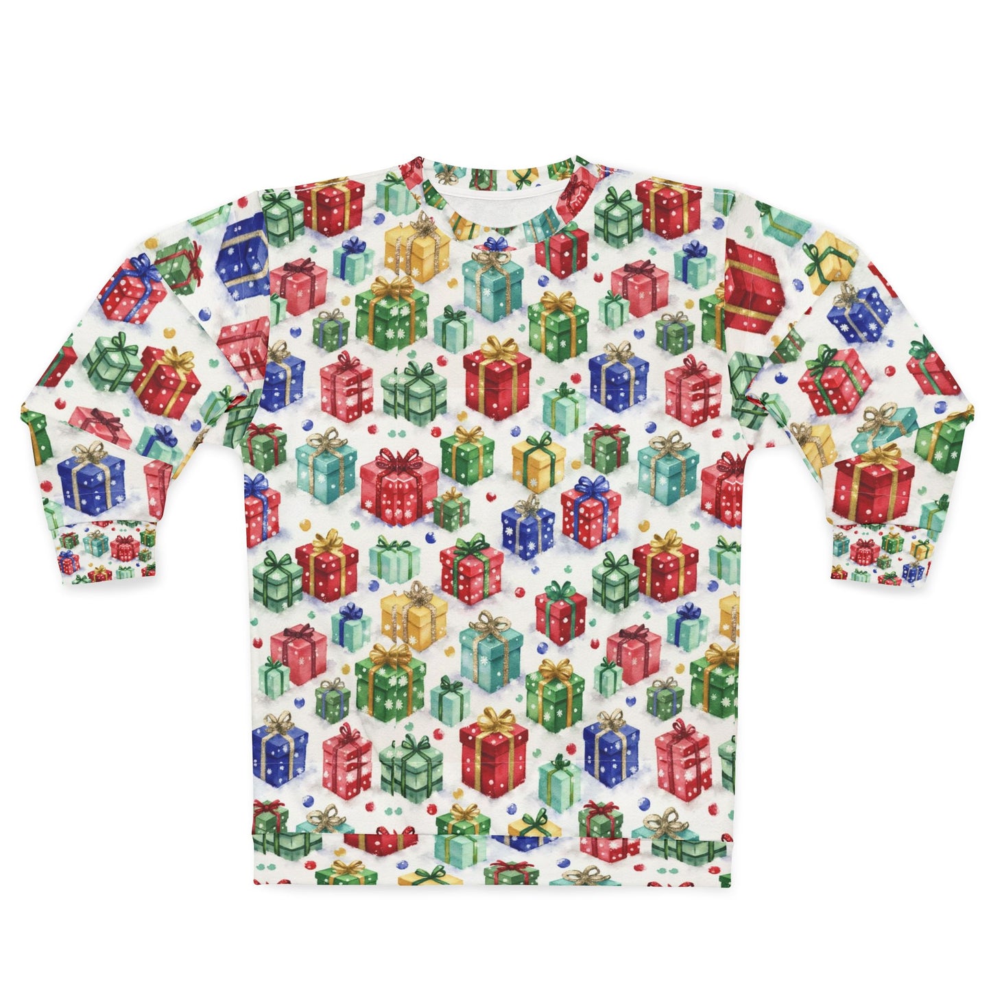 Gift Box Pattern Sweatshirt — All-Over-Print Holiday Present Design