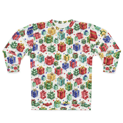 Gift Box Pattern Sweatshirt — All-Over-Print Holiday Present Design