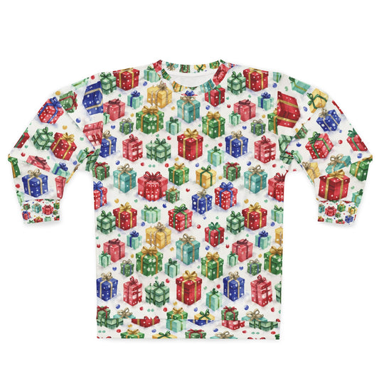 Gift Box Pattern Sweatshirt — All-Over-Print Holiday Present Design
