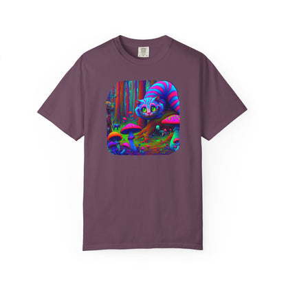 Curious Cat with mushrooms, Unisex Garment-Dyed T-shirt - Psychonaut Swag