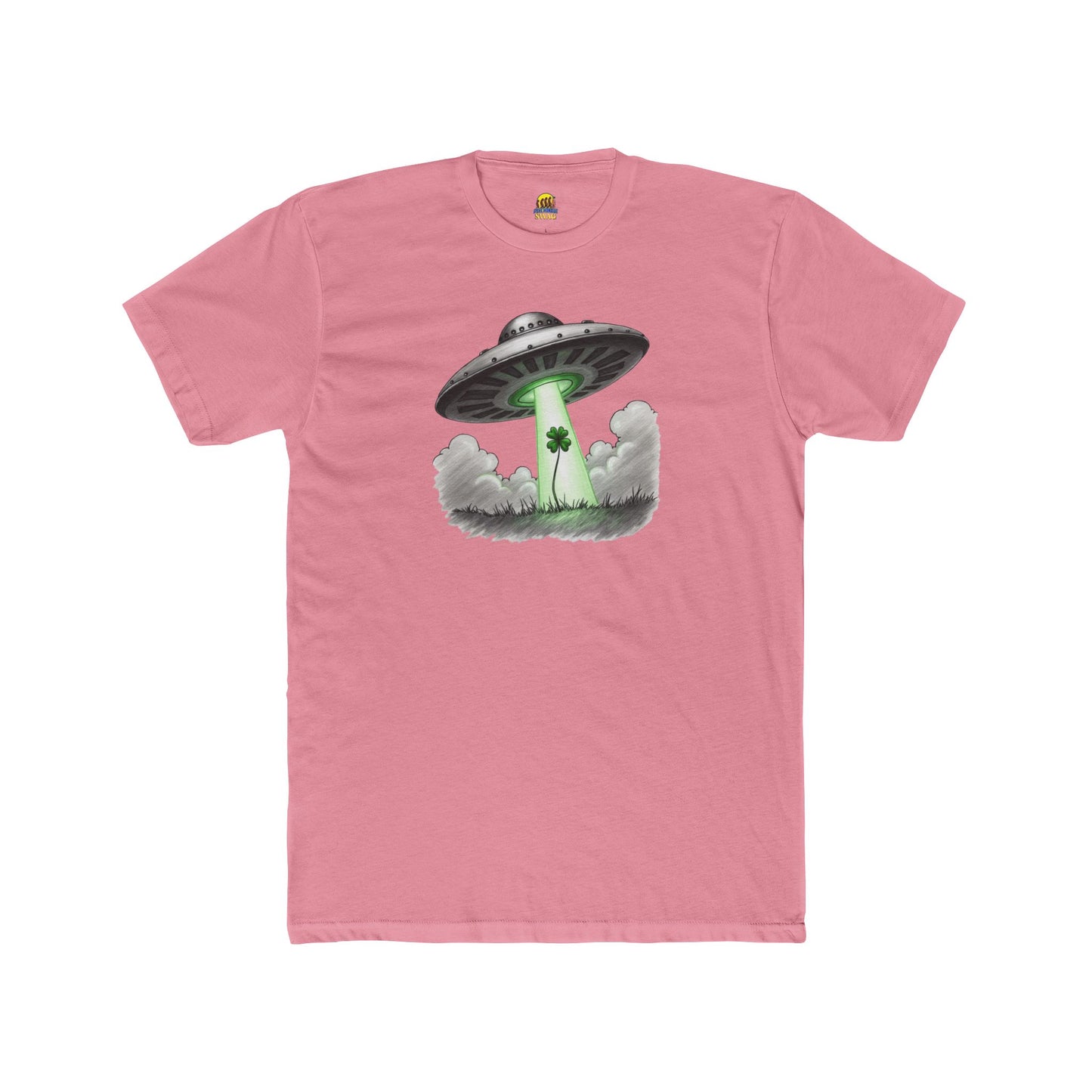 Shamrock Abduction UFO Tee — Green Beam Graphic T-Shirt