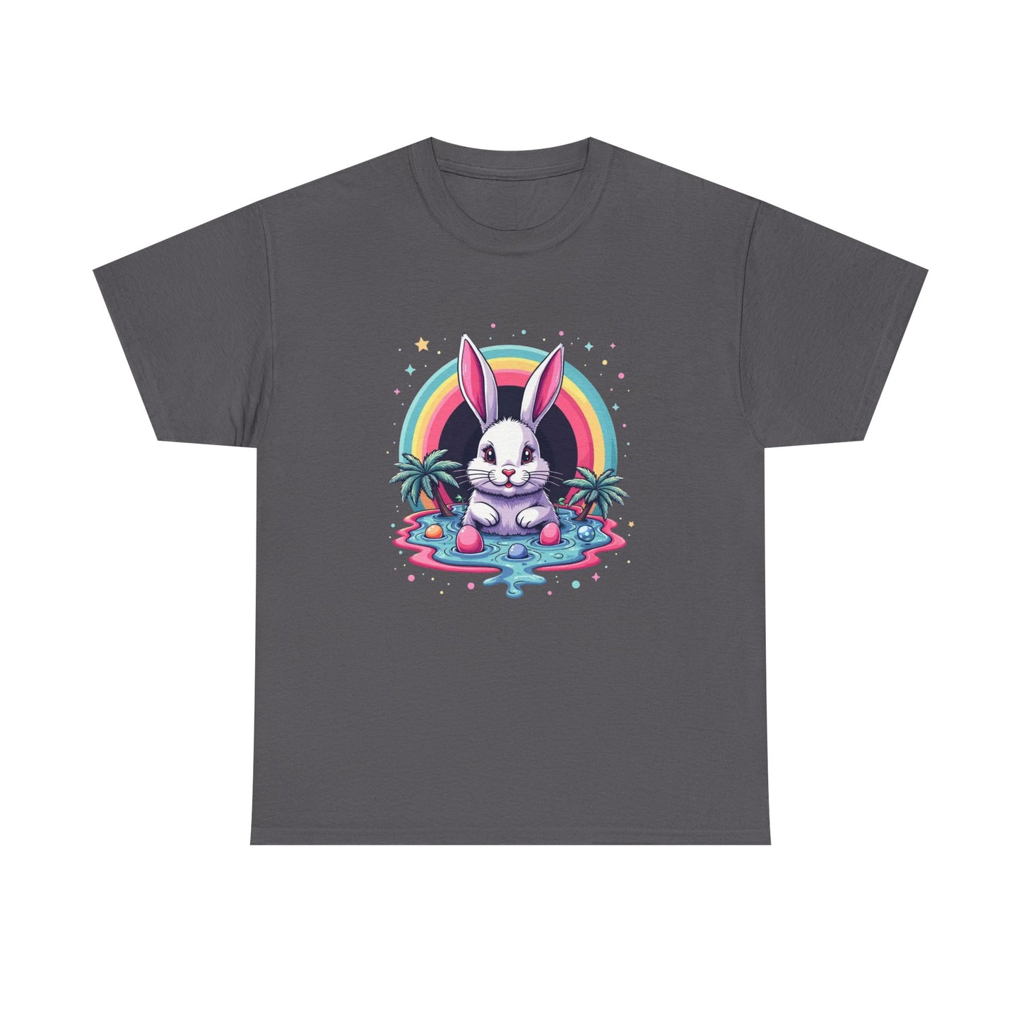 Cute Neon Bunny T-Shirt — Retro Rainbow Rabbit Graphic Tee