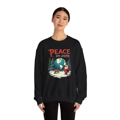 Peace on Earth Sweatshirt — Vintage Santa & Globe Christmas Crewneck