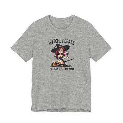 Witch, Please Tee — Cute Pinup Witch Graphic T‑Shirt ("I’ve Got Spells For That")