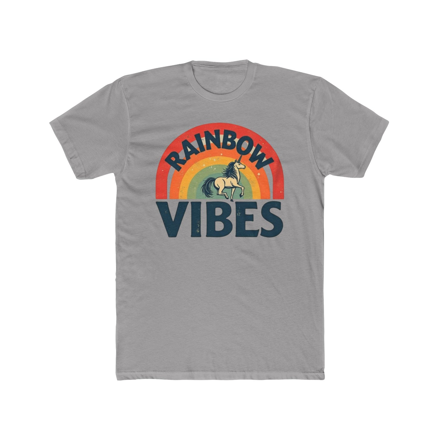 Rainbow Unicorn Vibes Unisex Cotton Crew Tee, Casual Wear, Gift for Friends, Rainbow Theme, Everyday Comfort, Summer Spirit - Psychonaut Swag