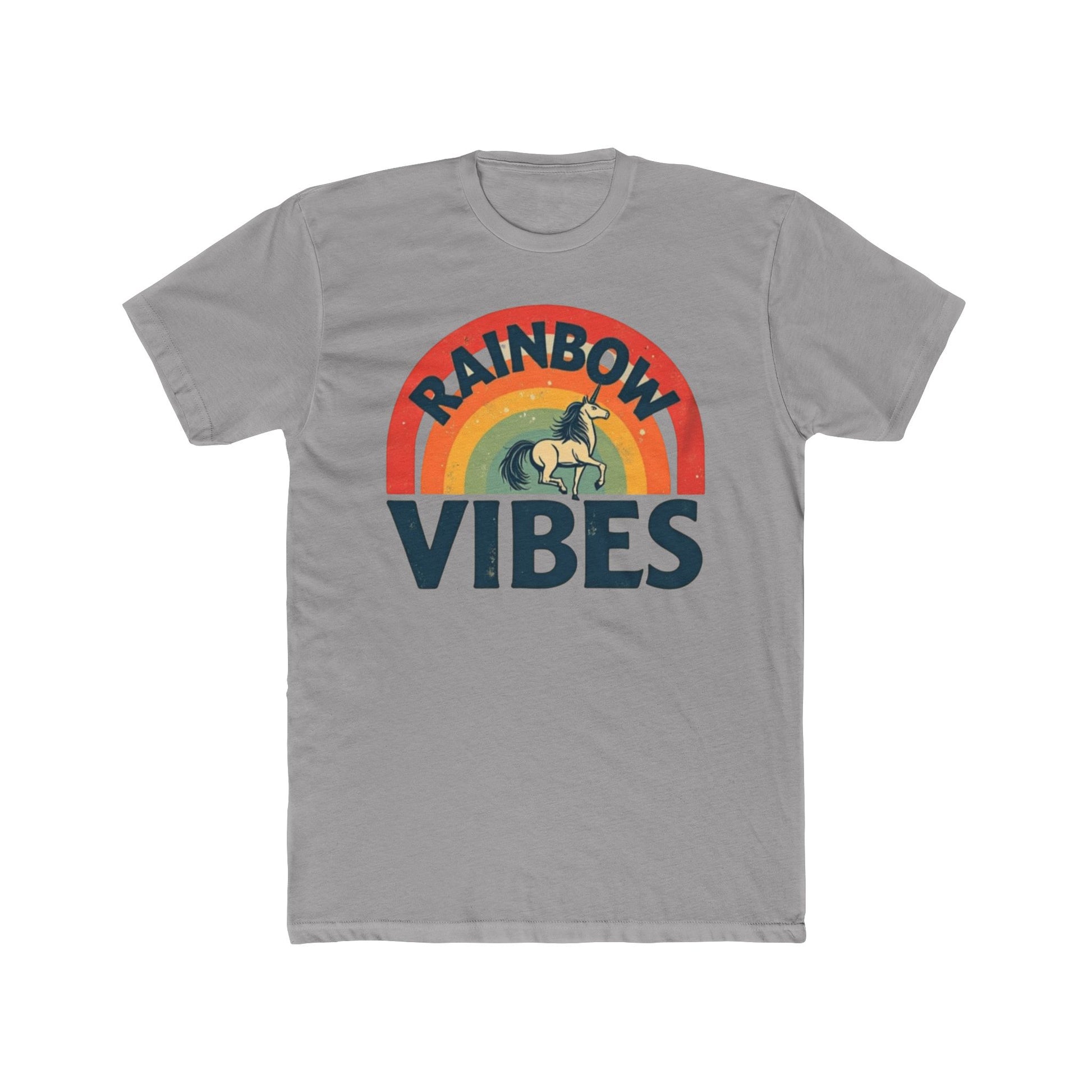 Rainbow Unicorn Vibes Unisex Cotton Crew Tee, Casual Wear, Gift for Friends, Rainbow Theme, Everyday Comfort, Summer Spirit - Psychonaut Swag