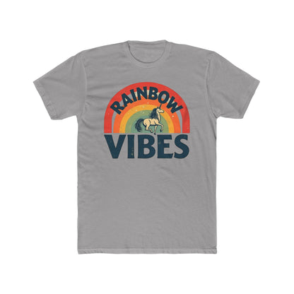 Rainbow Unicorn Vibes Unisex Cotton Crew Tee, Casual Wear, Gift for Friends, Rainbow Theme, Everyday Comfort, Summer Spirit - Psychonaut Swag