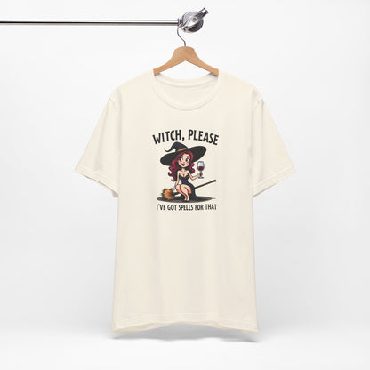 Witch, Please Tee — Cute Pinup Witch Graphic T‑Shirt ("I’ve Got Spells For That")