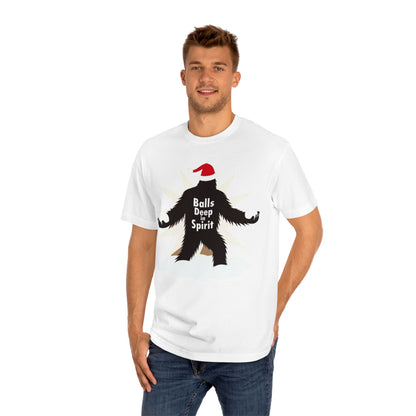 Bigfoot Holiday Tee — "Balls Deep Spirit" Funny Christmas Sasquatch T-Shirt