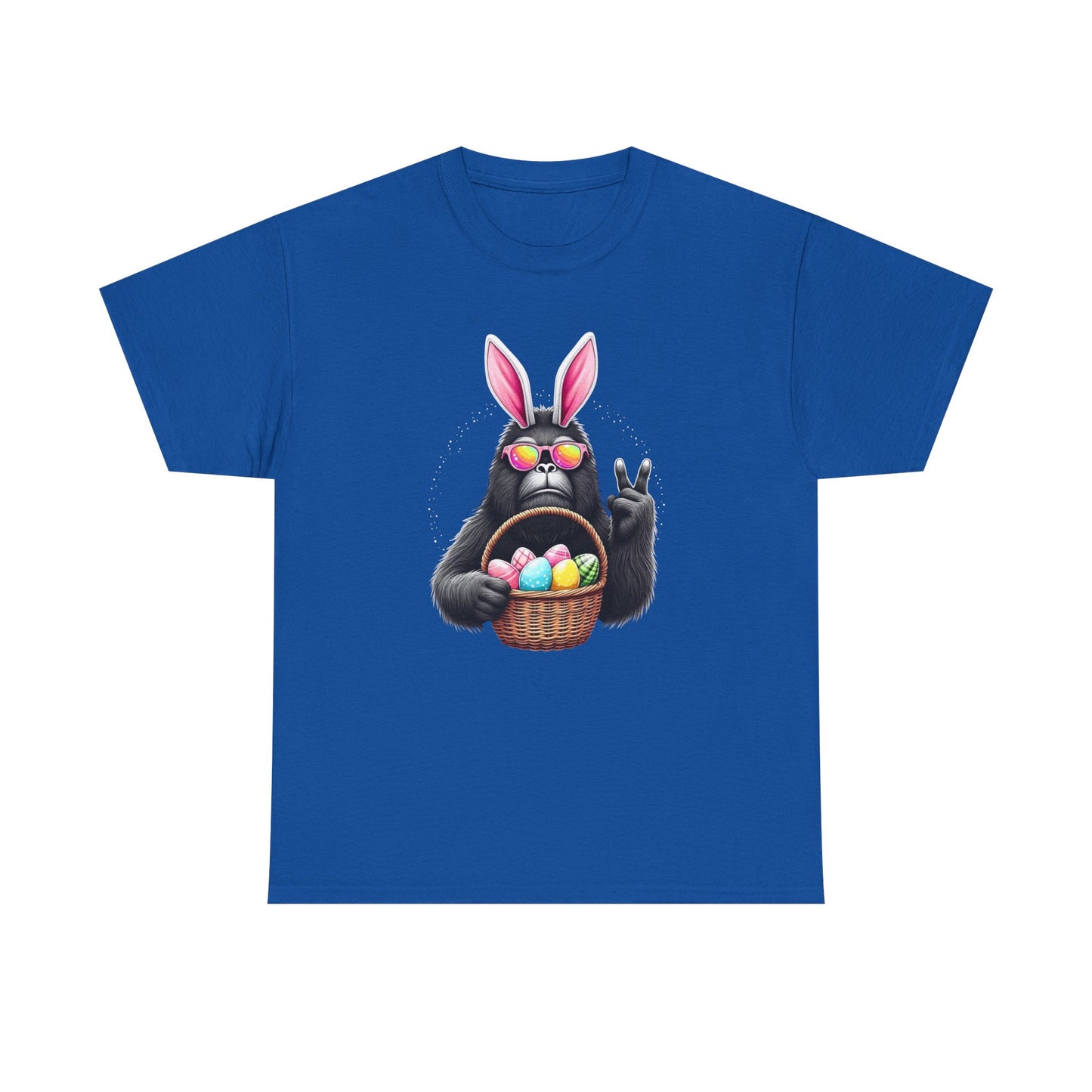 Easter Sasquatch Peace Sign T-Shirt — Cool Black Bunny with Egg Basket