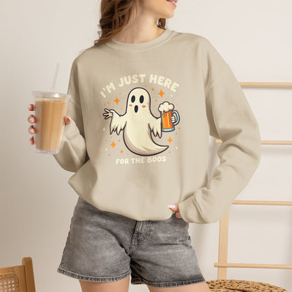 Halloween Ghost Sweatshirt — "I'm Just Here for the Boos" Cozy Crewneck