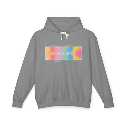 Color Your Life Hoodie — Pastel Rainbow Graphic Hooded Sweatshirt