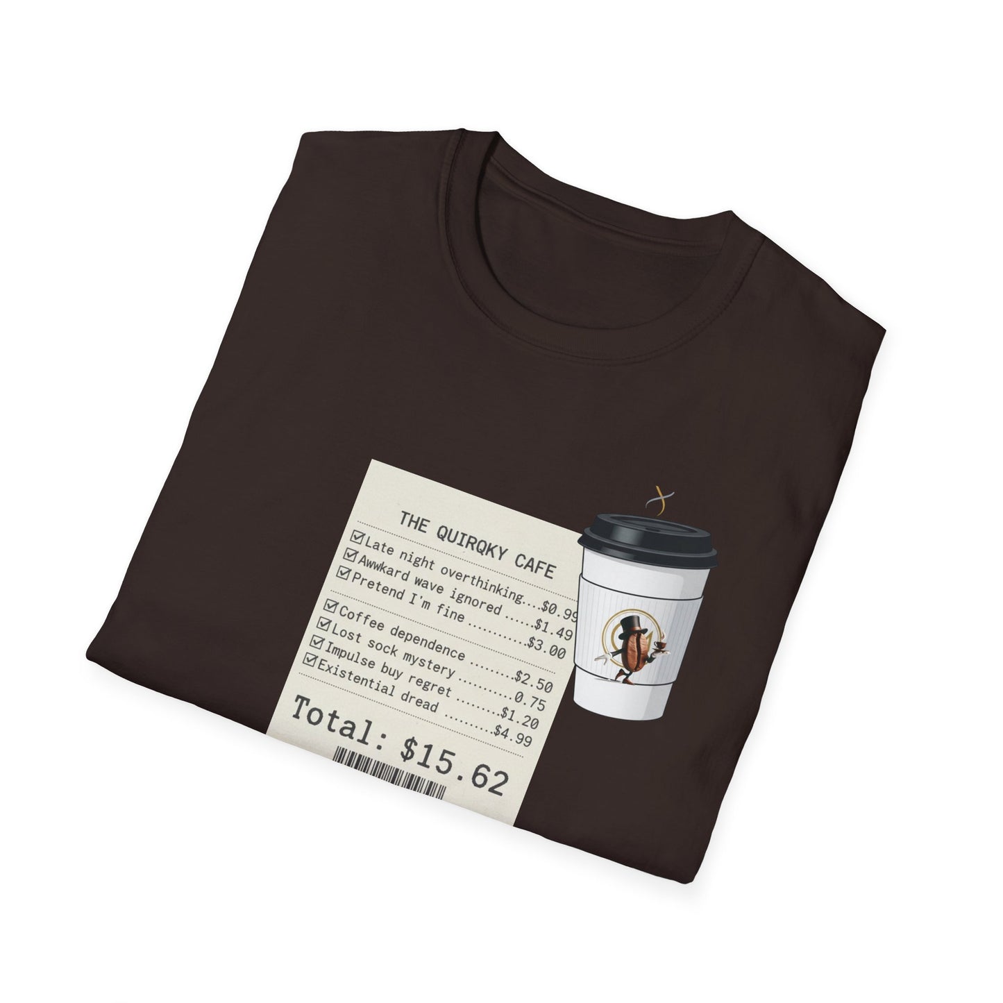 Coffee Receipt T-Shirt — 'The Quirky Cafe' Funny Coffee Order Receipt Tee