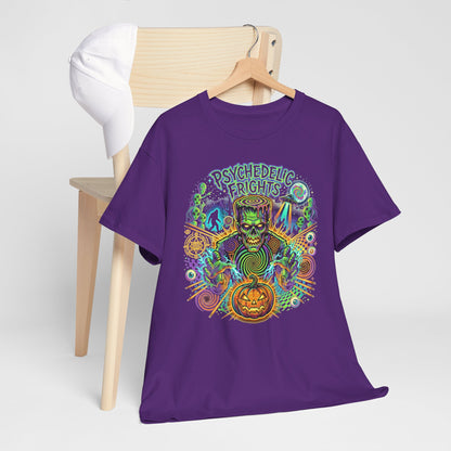 Psychedelic Monsters Halloween Tee — Spooky Pumpkin and Sasquatch Horror Graphic T-Shirt