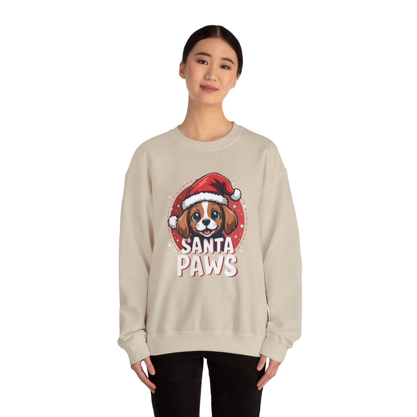 Christmas Dog Sweatshirt — "Santa Paws" Cute Puppy Holiday Crewneck