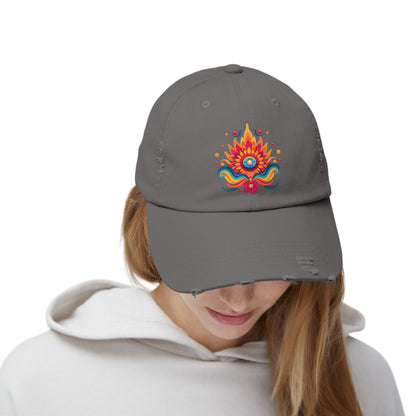 Eternal Psychedelic Flame Distressed Cap — Exploring Love Vintage Hat