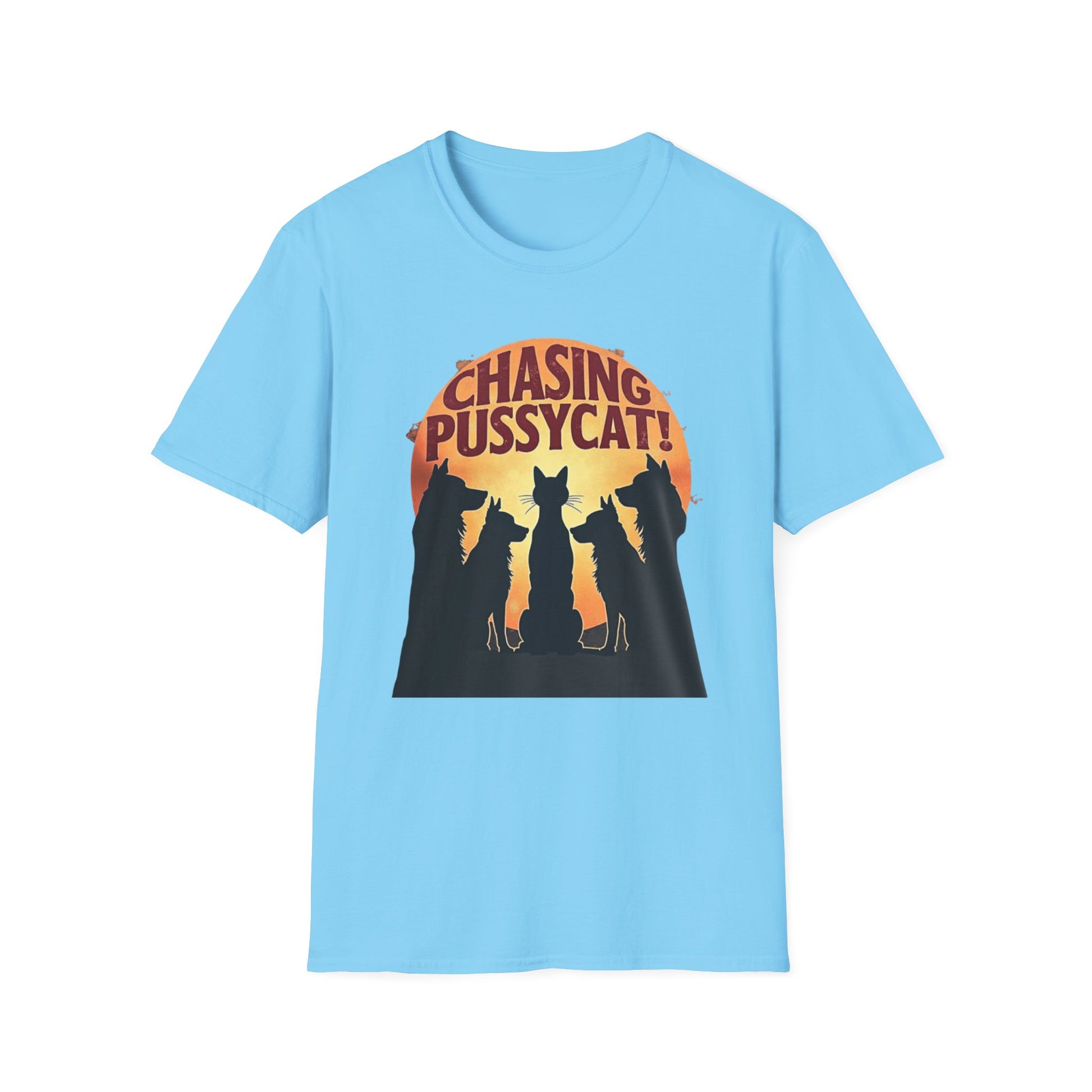 Chasing Pussycat Unisex Softstyle T-Shirt, Fun Cat Lovers Tee, Gift for Animal Enthusiasts, Quirky Casual Wear, Perfect for Festivals [...] - Psychonaut Swag