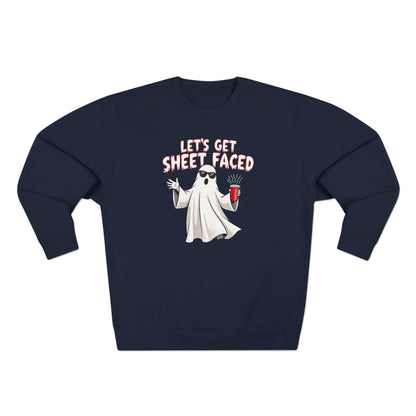 Halloween Ghost Sweatshirt — "Let's Get Sheet Faced" Funny Party Crewneck