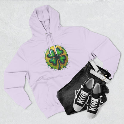 St. Patrick's Watercolor Shamrock Hoodie — Green Four-Leaf Luck Pullover