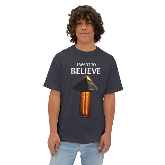 I Want to Believe Pyramid Tee, Unisex Tee, Oversized T-Shirt, UFO Humor Shirt, Gift for Sci-Fi Lovers, Casual Graphic Top - Psychonaut Swag
