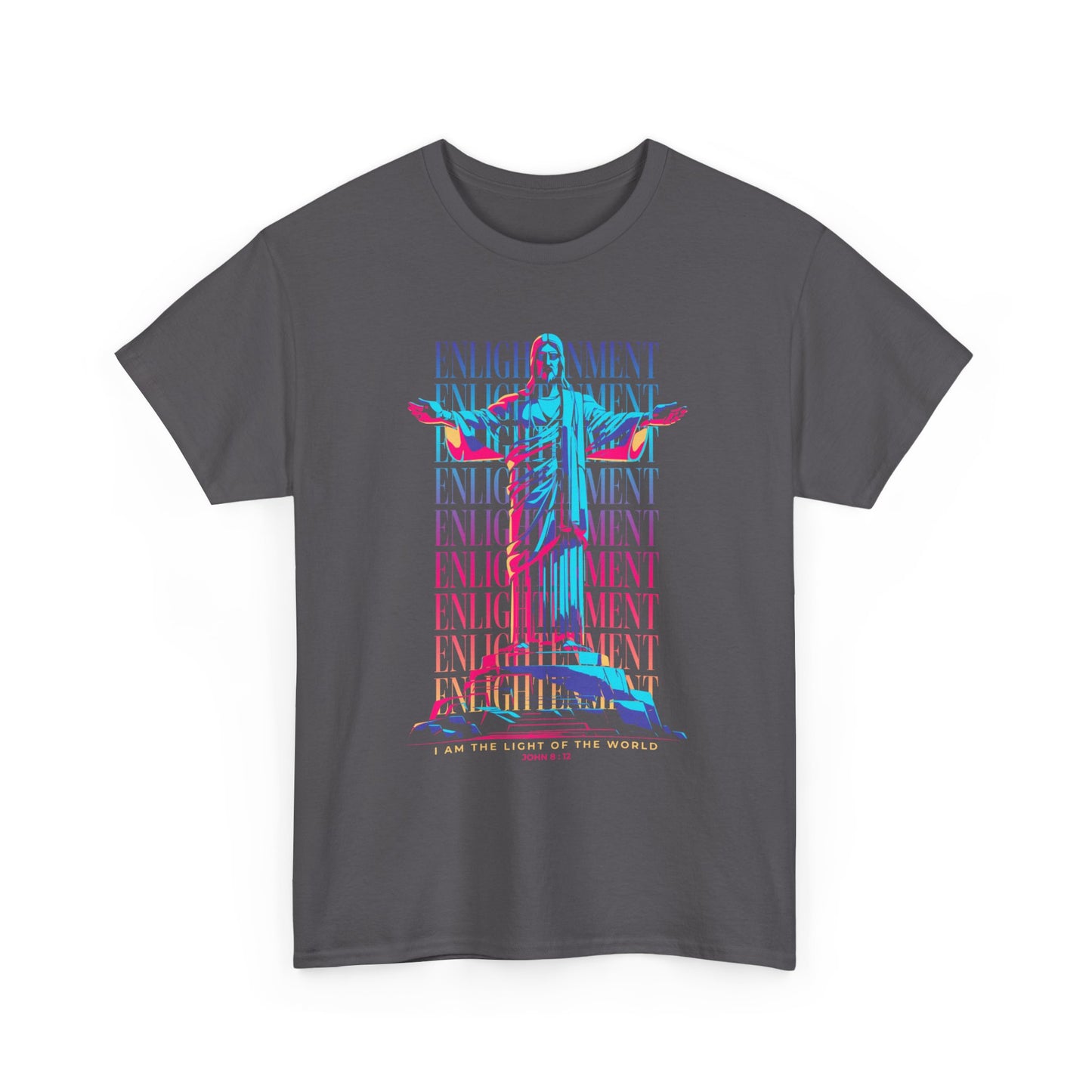 Enlightenment Tee — Neon Statue Graphic T-Shirt ("Entertainment" Text Design)