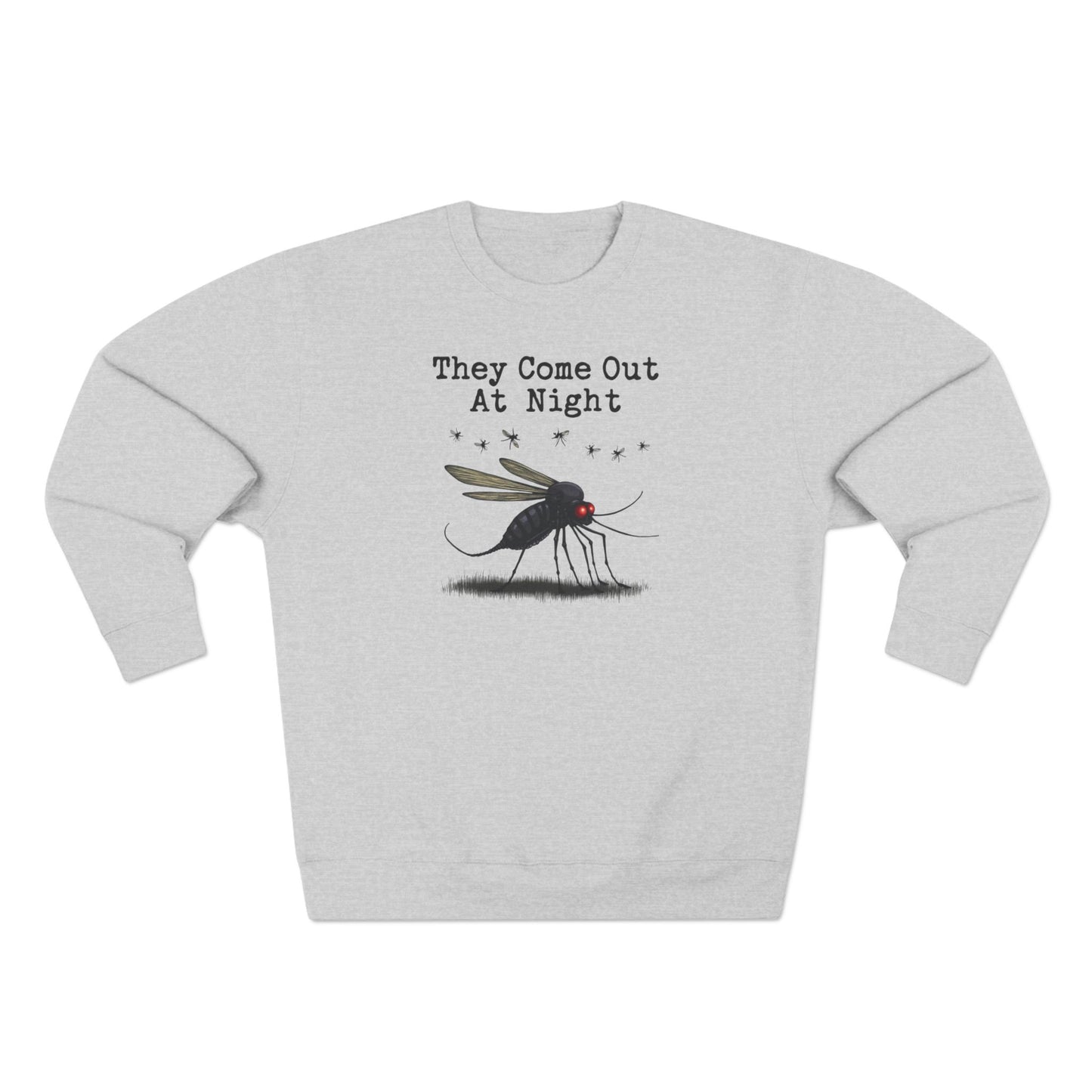 Mosquito, They come out at night, Cozy Nighttime Crewneck Sweatshirt, perfect for casual wear, gift for nature lovers, cozy evenings, Halloween, spooky season, graphic [...] - Psychonaut Swag