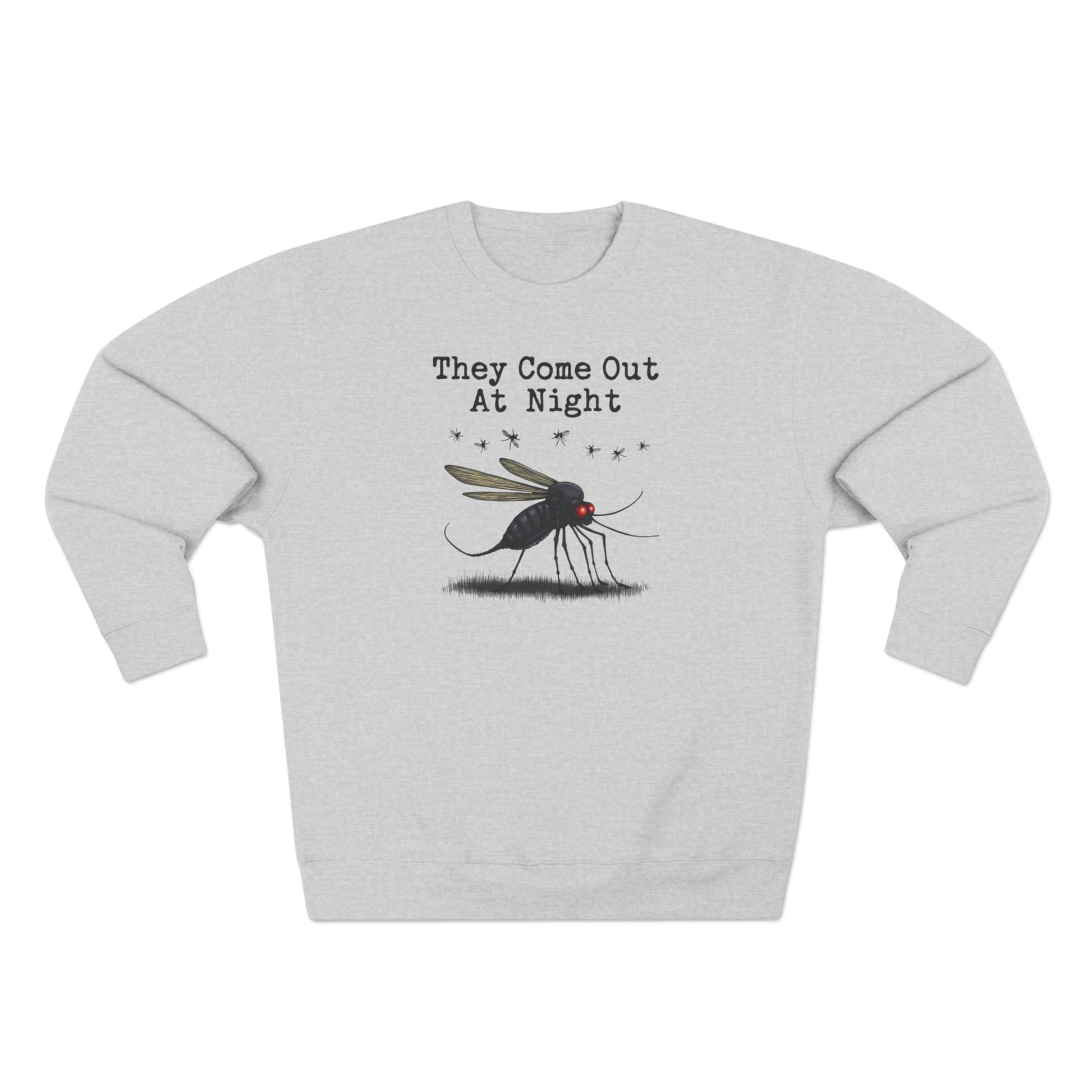 Mosquito, They come out at night, Cozy Nighttime Crewneck Sweatshirt, perfect for casual wear, gift for nature lovers, cozy evenings, Halloween, spooky season, graphic [...] - Psychonaut Swag