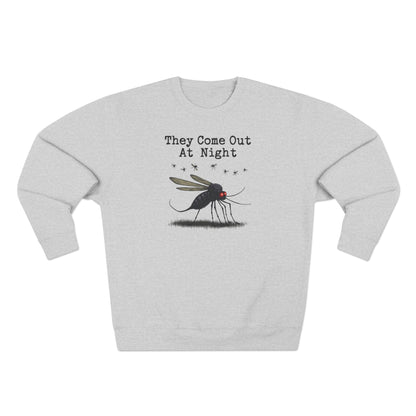 Mosquito, They come out at night, Cozy Nighttime Crewneck Sweatshirt, perfect for casual wear, gift for nature lovers, cozy evenings, Halloween, spooky season, graphic [...] - Psychonaut Swag