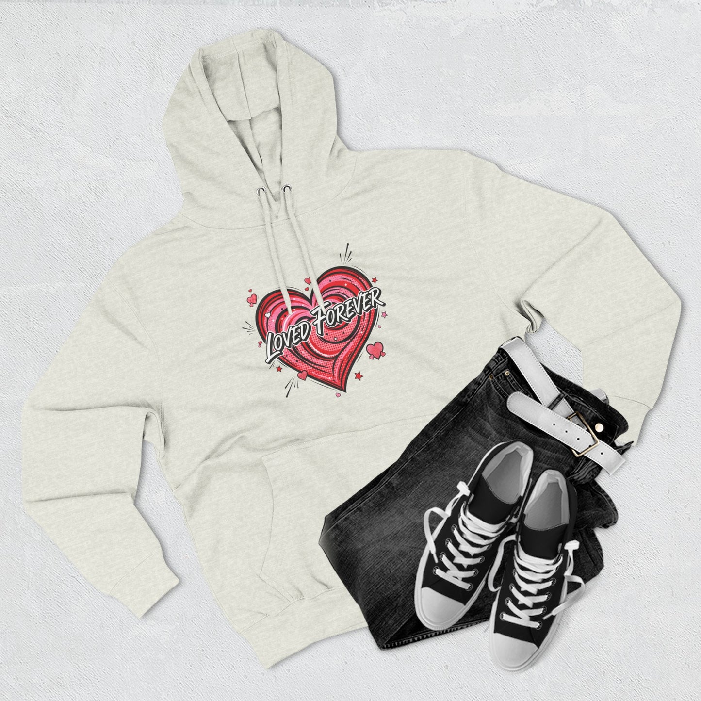 Love Forever Heart Hoodie — Vintage Tattoo Style Valentine's Sweatshirt