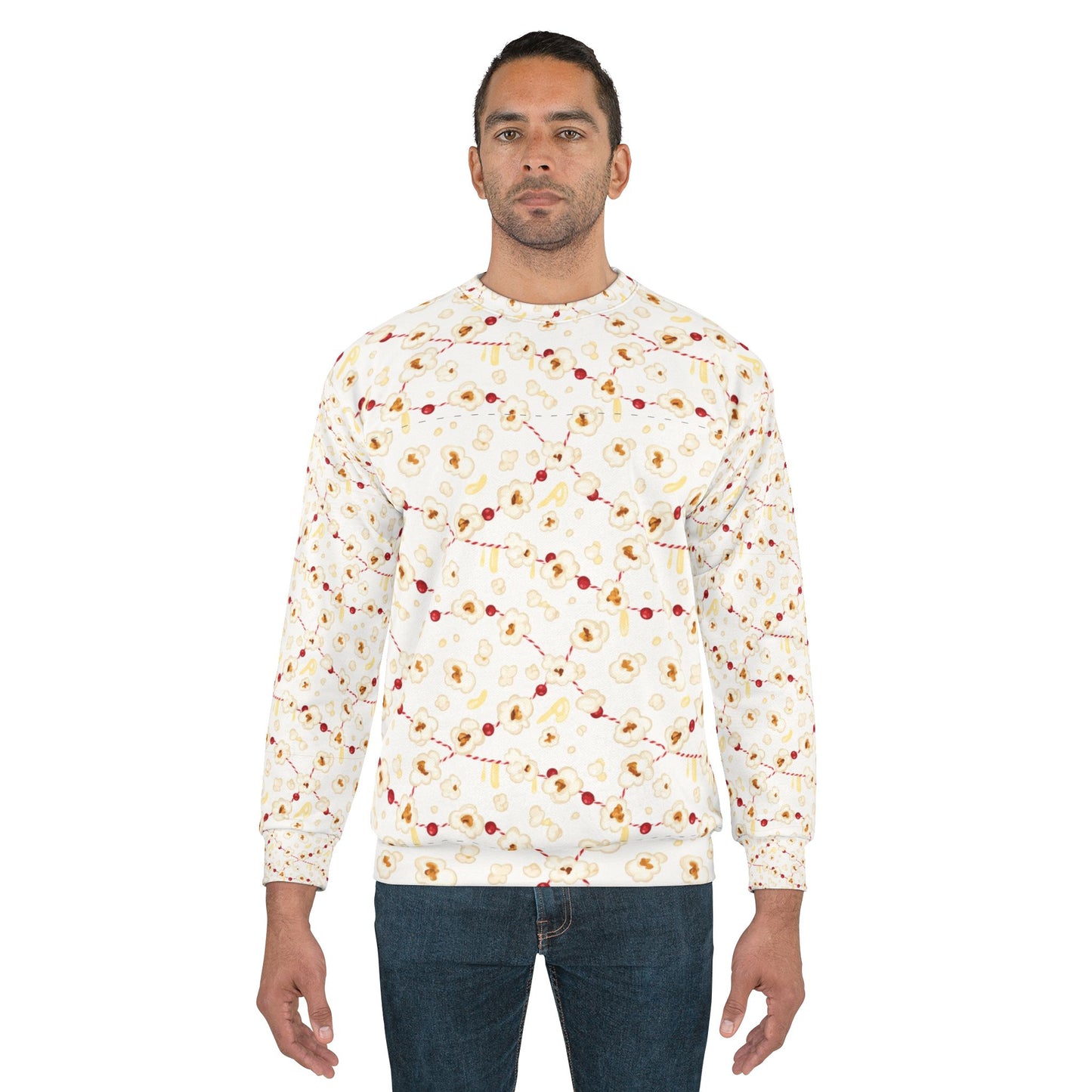 Popcorn Garland Ugly Sweater, String Light Pattern Sweatshirt