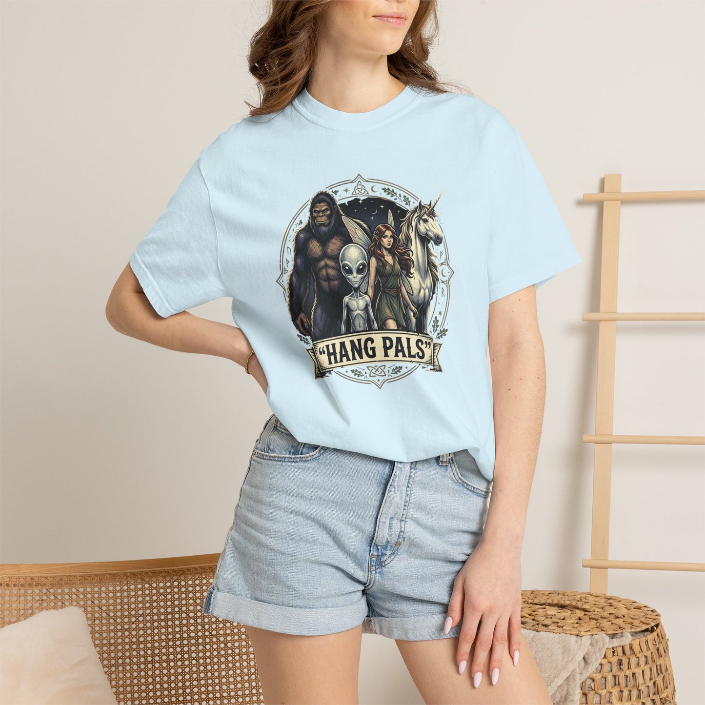 Hang Pals Graphic T-Shirt — Bigfoot, Alien & Unicorn Funny Crew Tee