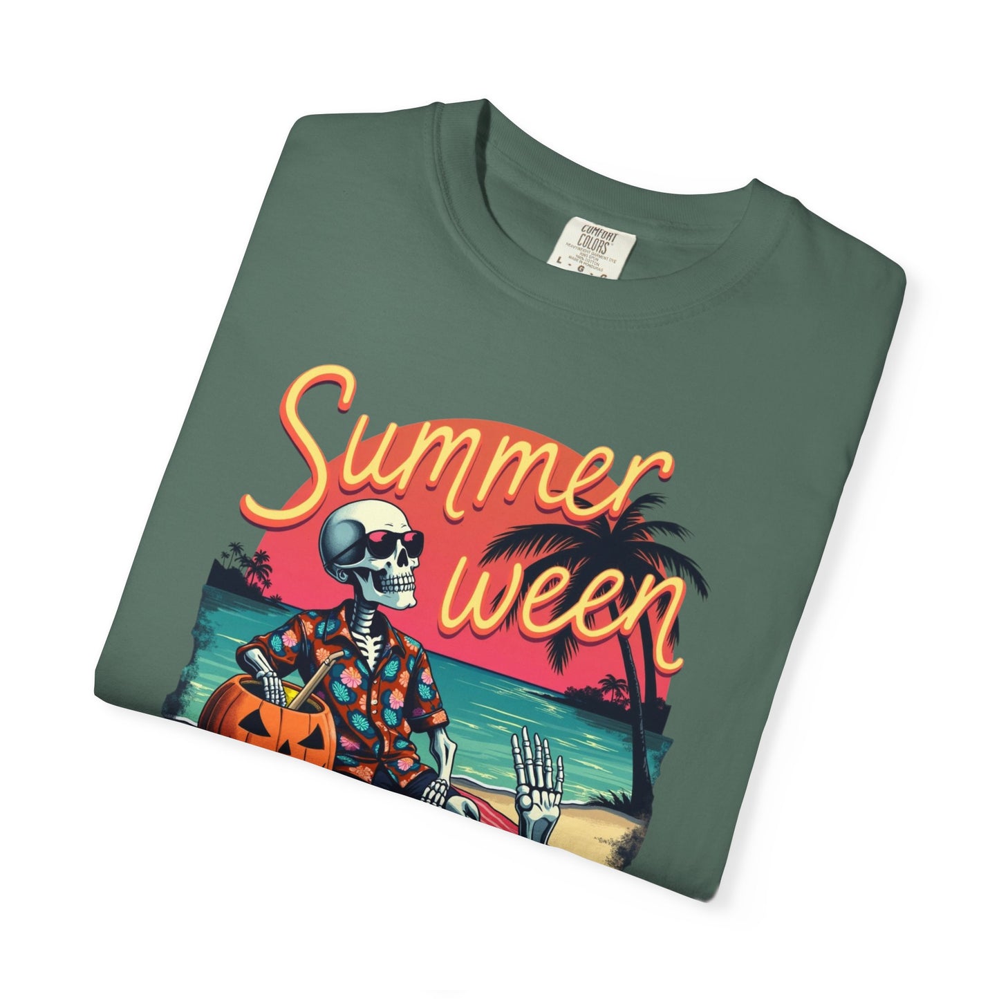 T-Shirt — "Summerween" Beach Skeleton Halloween Graphic Tee