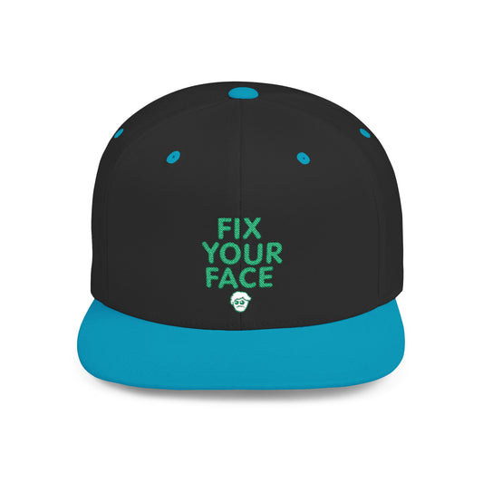 Fix Your Face-Leah, Flat Bill Snapback Cap, Trendy Snapback Hat, Funny Quote Hat, Casual Streetwear Cap, Unique Gift for Friends
