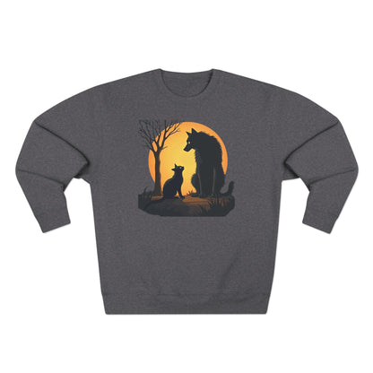 Wolf and Cat Sunset Crewneck Sweatshirt