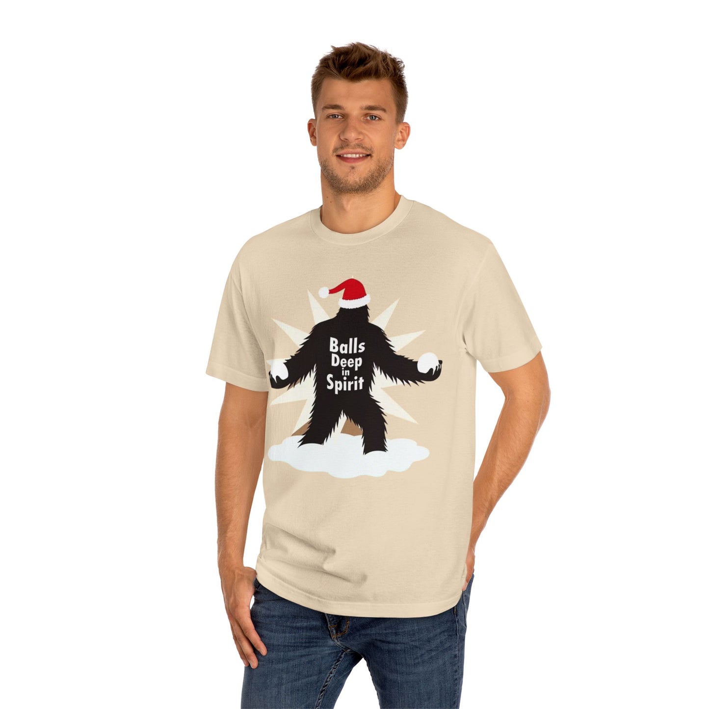 Bigfoot Holiday Tee — "Balls Deep Spirit" Funny Christmas Sasquatch T-Shirt