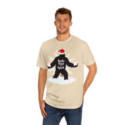 Bigfoot Holiday Tee — "Balls Deep Spirit" Funny Christmas Sasquatch T-Shirt