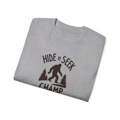 Hide n Seek Champ T-Shirt — Funny Bigfoot Sasquatch Tee