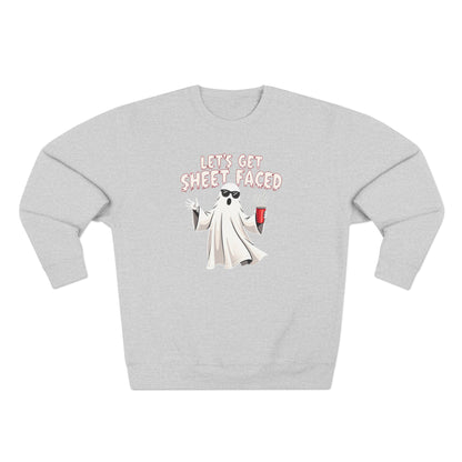 Halloween Ghost Sweatshirt — "Let's Get Sheet Faced" Funny Party Crewneck