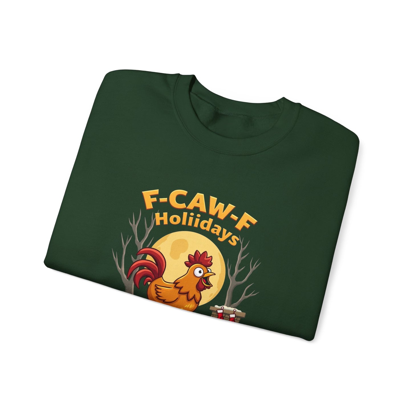 Rooster F-Caw-f Holiday sweater, Unisex Heavy Blend™ Crewneck Sweatshirt