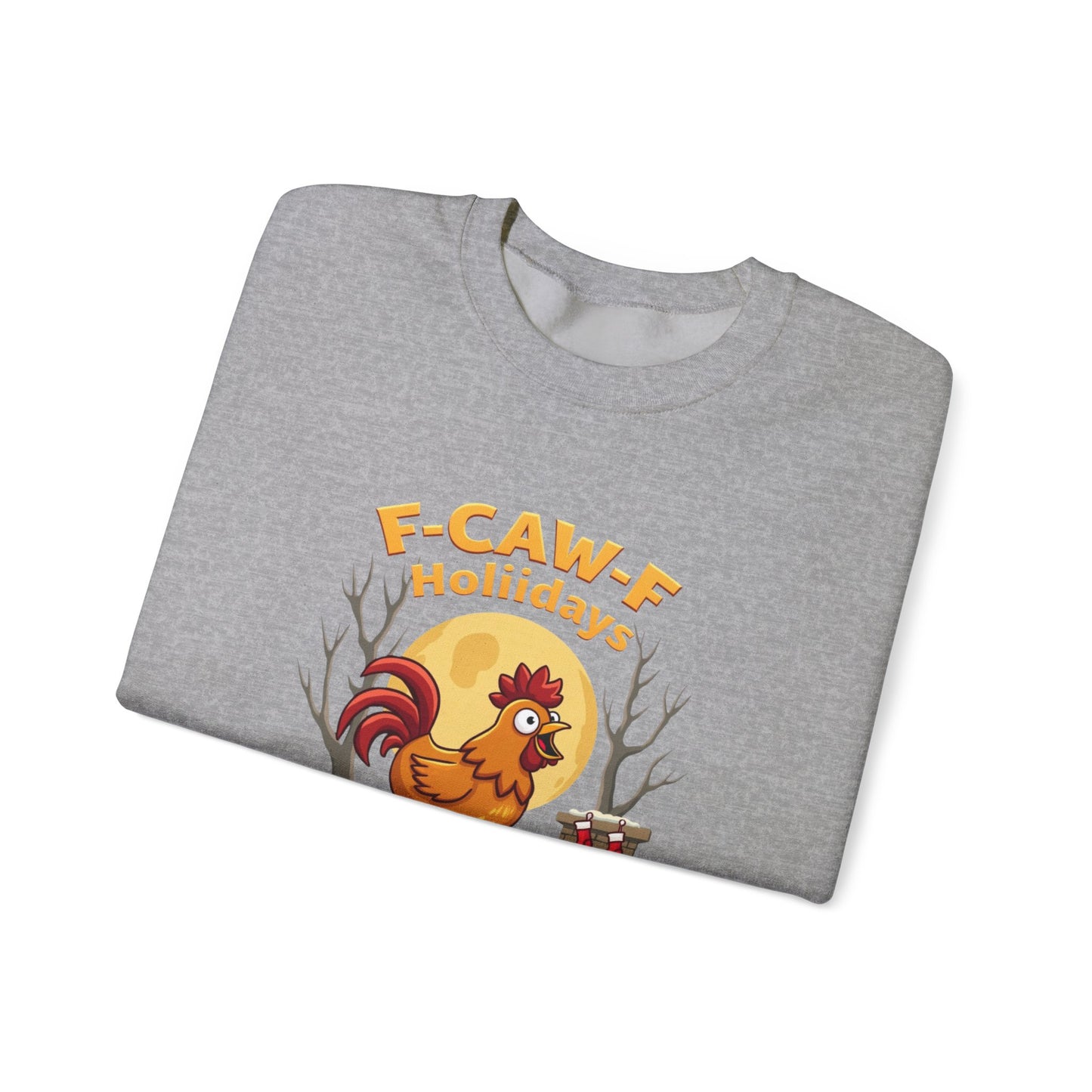 Rooster F-Caw-f Holiday sweater, Unisex Heavy Blend™ Crewneck Sweatshirt