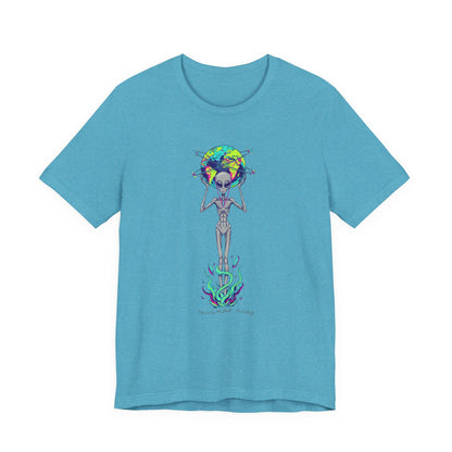 Alien Holding Earth Graphic Tee — Cosmic Sci‑Fi Alien Shirt
