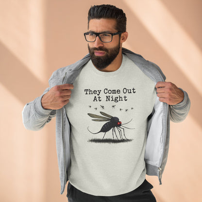 Mosquito, They come out at night, Cozy Nighttime Crewneck Sweatshirt, perfect for casual wear, gift for nature lovers, cozy evenings, Halloween, spooky season, graphic [...] - Psychonaut Swag