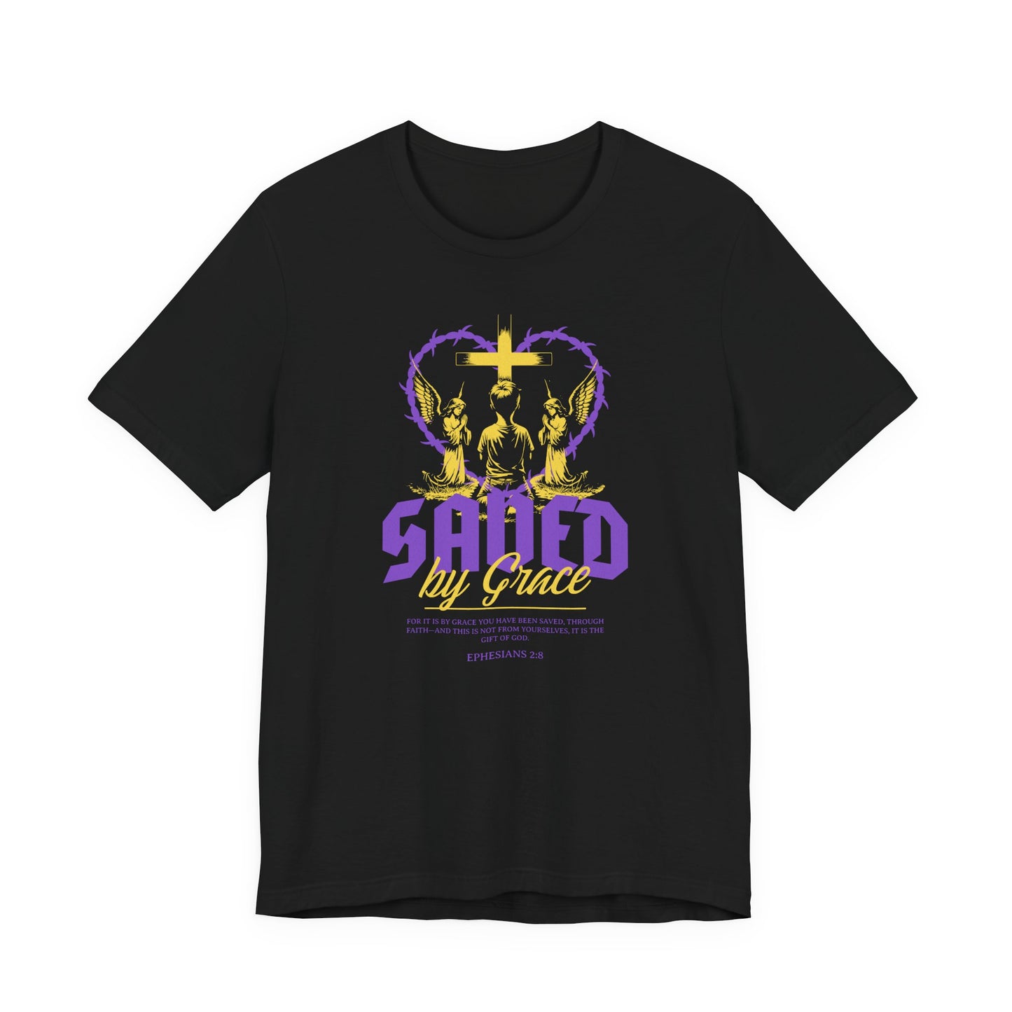 Saved by Grace T‑Shirt — Christian Faith Heart Design