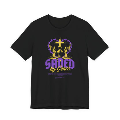 Saved by Grace T‑Shirt — Christian Faith Heart Design