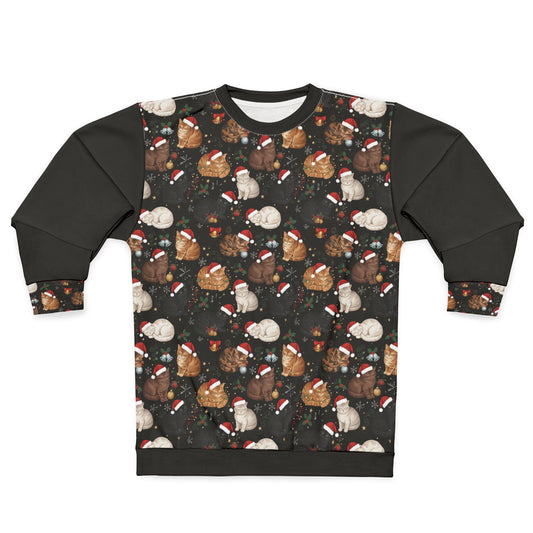 Holiday Cats  Ugly Christmas Sweatshirt — Festive Sleeping Kittens Pattern