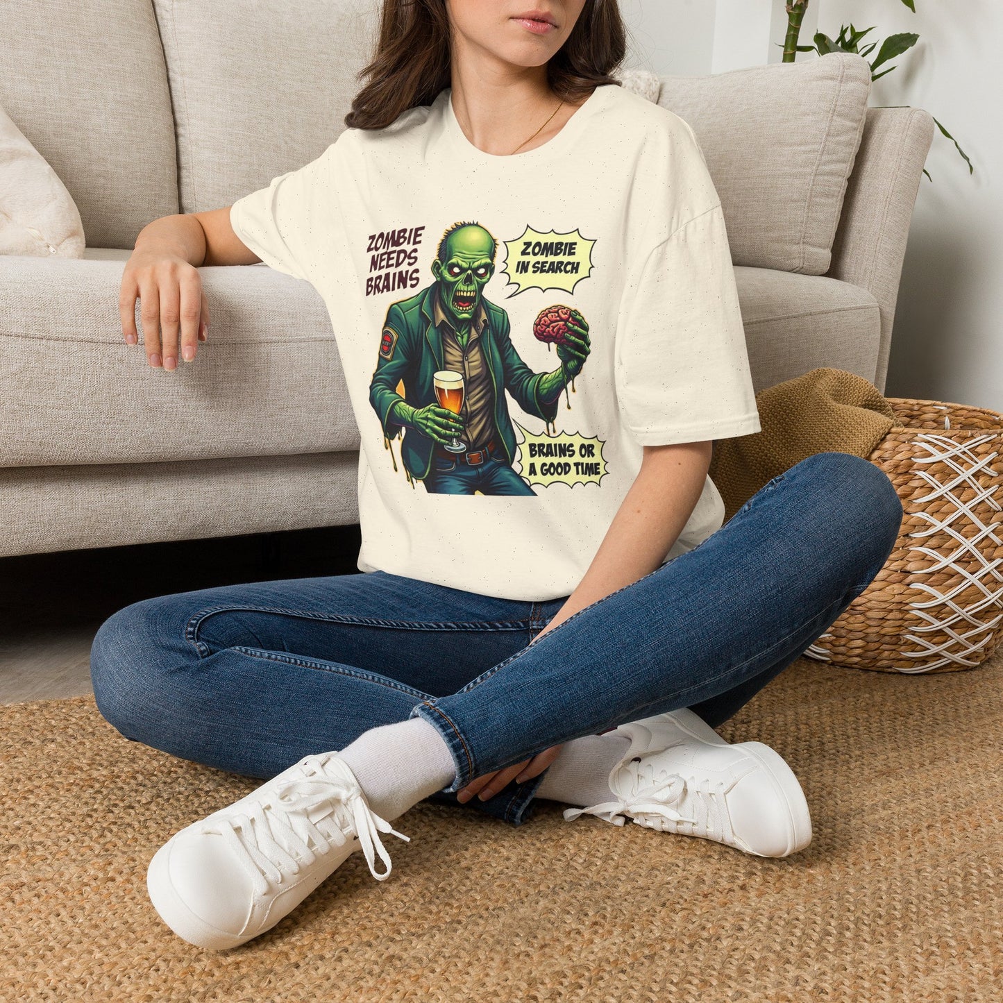 Zombie Needs Brains T-Shirt – Retro Comic Horror Graphic Tee