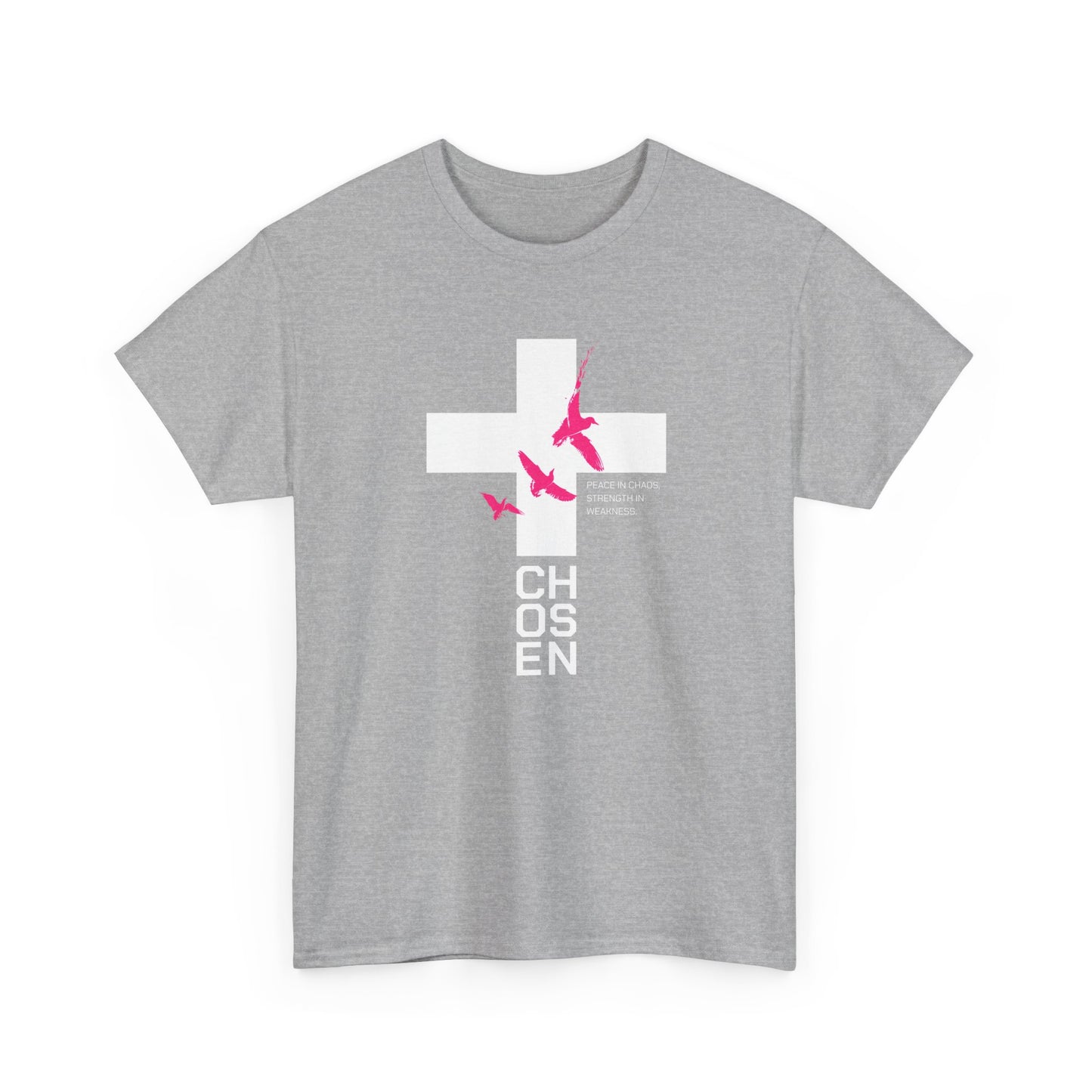 Chosen Cross T-Shirt — Bold Faith Graphic Tee with Pink Birds
